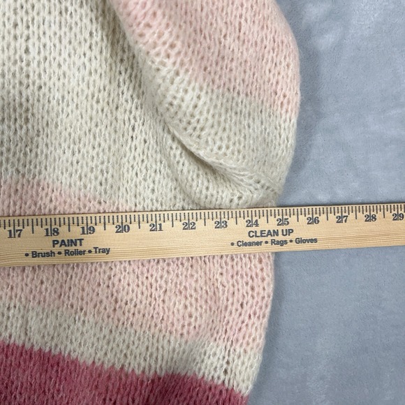 Mersea Womens Pisa Loose Knit Sweater OS Wool Blend Ivory‎ Pink Striped Coquette - Picture 4 of 8